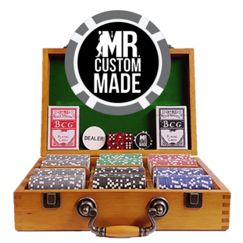 Luxury Oak Wood Poker Set - 8 Stripe 